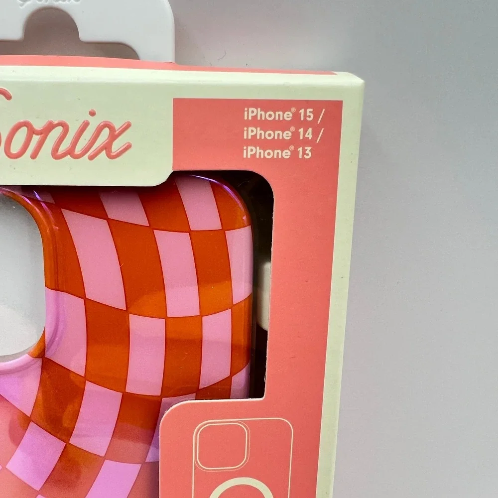 Sonix MagSafe iPhone 15 14 13 Case Pink Orange Warped Checkerboard Checkmate NEW